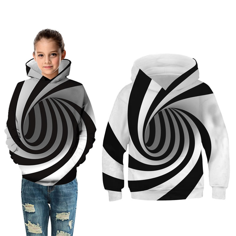 Spring Fall Teen Boy Girl 3D Artist Sweatshirt Cloth Kid Hooded Striped Print Casual Hooded Child Clothes 10 11 12 Year
