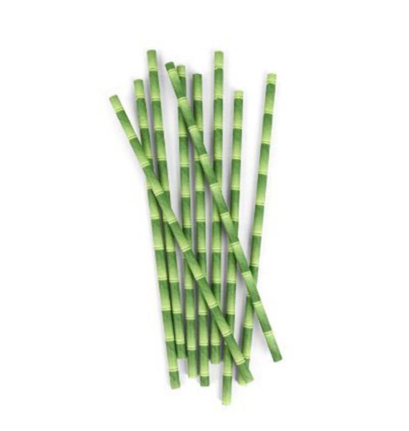 Lote de 100 unidades de pajitas verdes de papel de bambú para beber, suministros de decoración para fiestas, accesorios para bebidas de cóctel