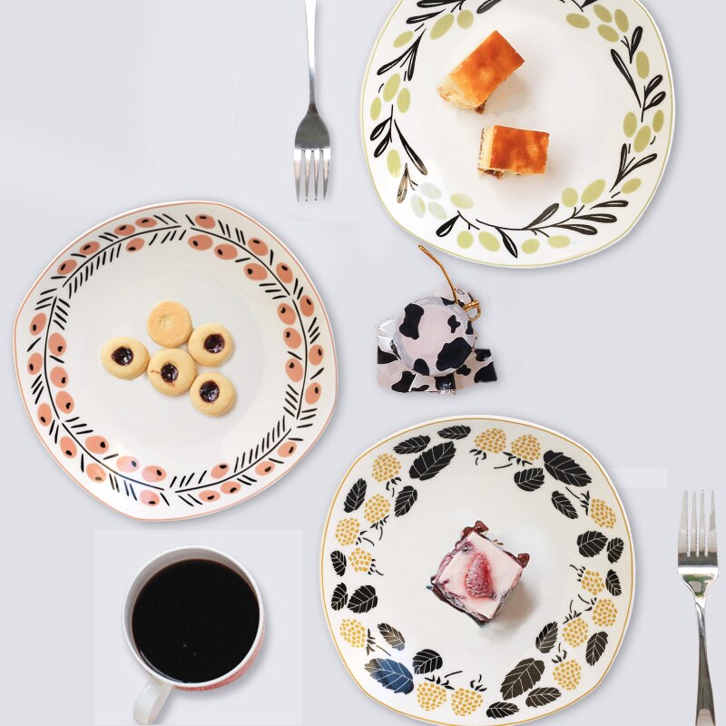 Olivenblade serveringsfad landlig blomst rundt fad benporcelæn frugt dessertbakke keramiske middagstallerkener 8 tommer