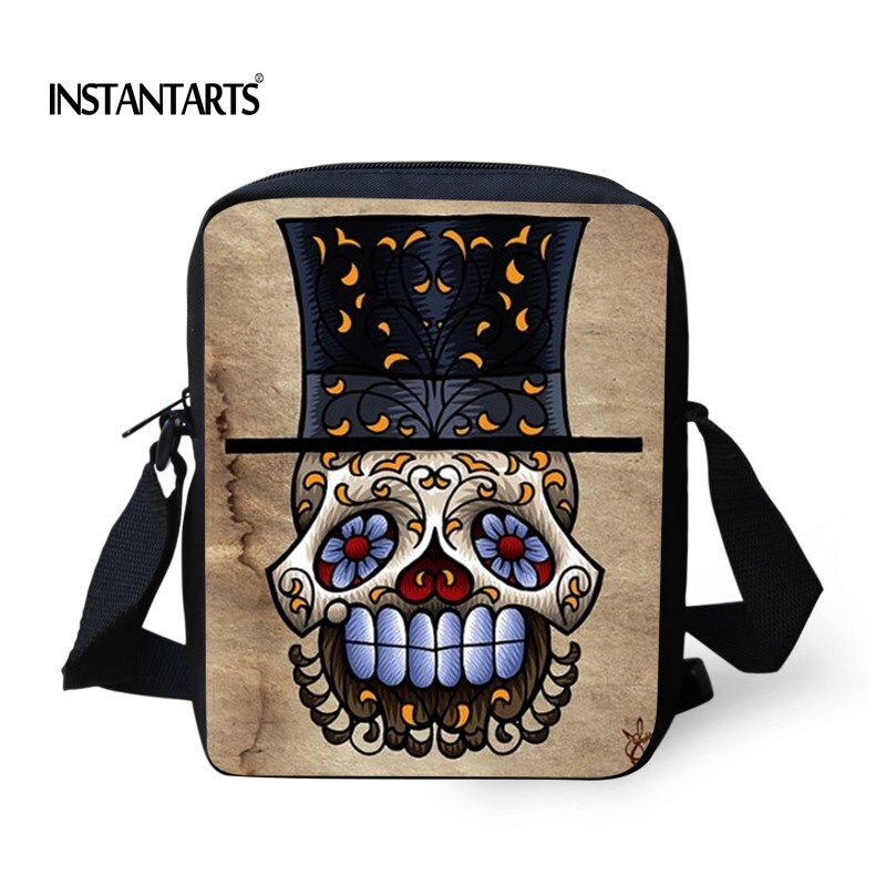 INSTANTARTS 3D Vintage Schedel Print Mannen Kleine Cross Body Bags Brand Tas Hoge Qualilty Halloween Handtassen: C645E