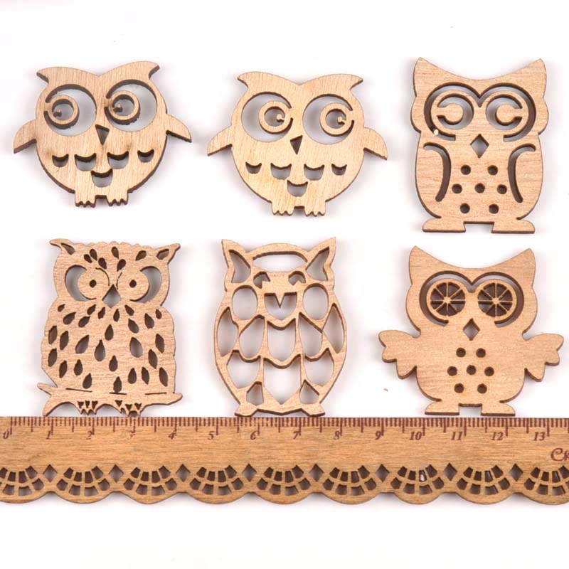 Láminas de madera de búho mezcladas para decoración del hogar, artesanías Vintage hechas a mano para álbum de recortes, adornos de madera, manualidades artesanales, 10 Uds., m1823