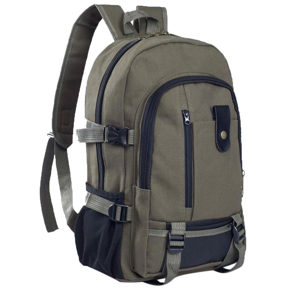 Men's Backpack Simple Large Capacity Solid Color Double-shoulder Canvas Backpack Schoolbag Soft School Hiking Bag mochila: Army Green