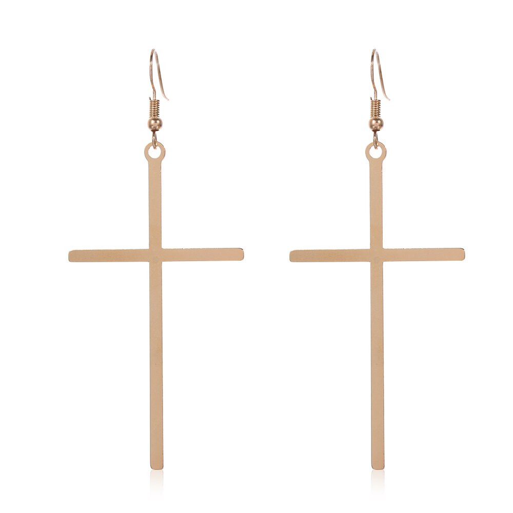 Pendientes colgantes de cruz grande para mujer, pendientes de gota de Color dorado, joyería étnica, Cruz Punk Rock, pendiente exagerado: gold