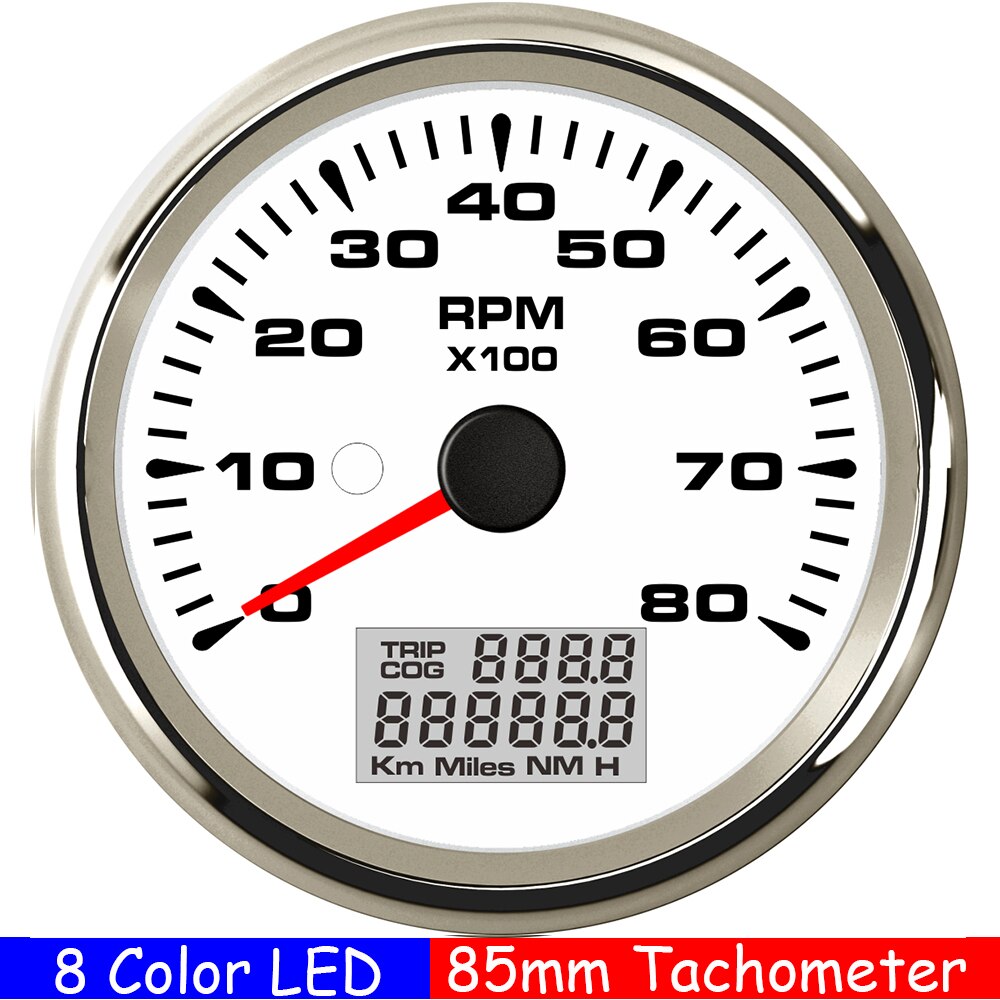 3000,4000,6000,8000Rpm Marine Tacho Meter Met Trip Cog Urenteller Tacho Sensor M16 M18 Waterdichte Auto Boot Toerenteller Gauge 85Mm: 8KRPM WS