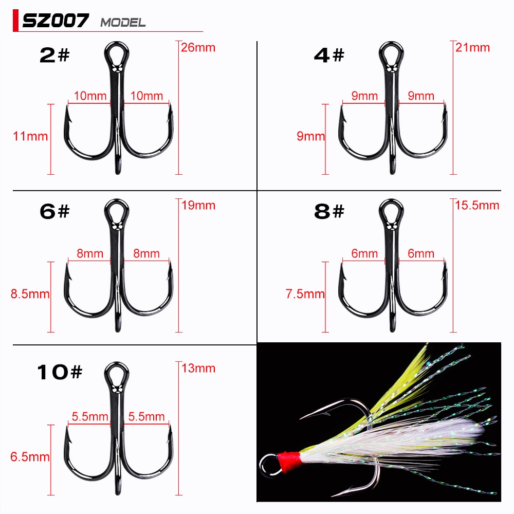 Fishing Hook 5pcs/lot High Carbon Steel Treble Hooks Fishing Jig Head Fishing Hook with Feather Fishing Tackle Fishing Lure