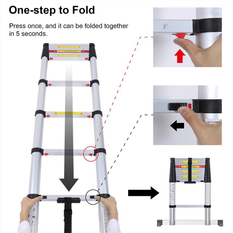 Portable Ladder 3.2m Lightweight Folding Extendable Stepladder Multipurpose Telescopic Herringbone Straight Ladders Step HWC