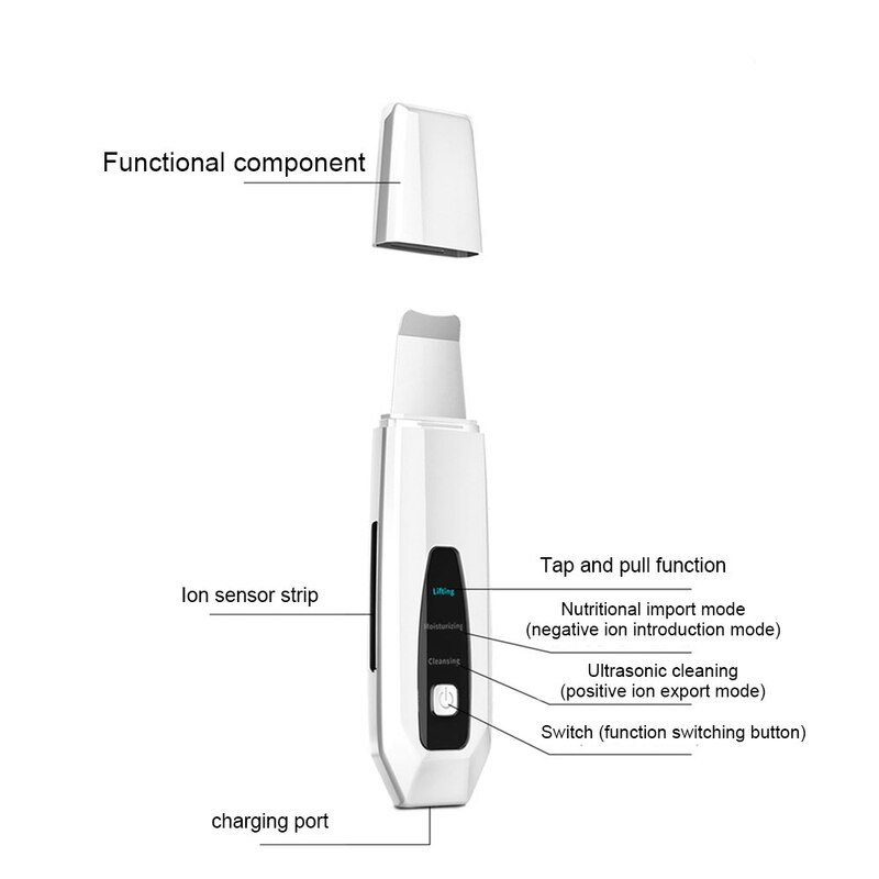 Máquina de limpieza ultrasónica con pala, instrumento poroso de belleza facial, limpiador de espinillas