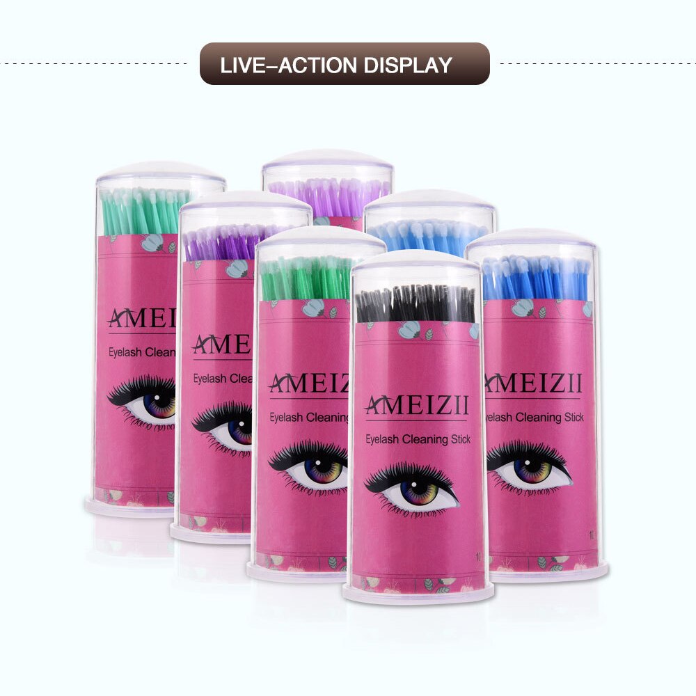 100Pcs L/M/S Durable Micro Individual Eyelash Grafting Extension Kit Lash Cleaning Removing Stick Makeup Cotton Swab with Box