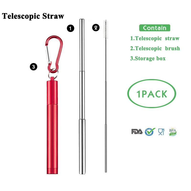 Telescopic Metal Drinking Straw Collapsible Reusable Straw Portable Stainless Steel Straw with Case and Brush for Travel Outdoor: T-straw 9