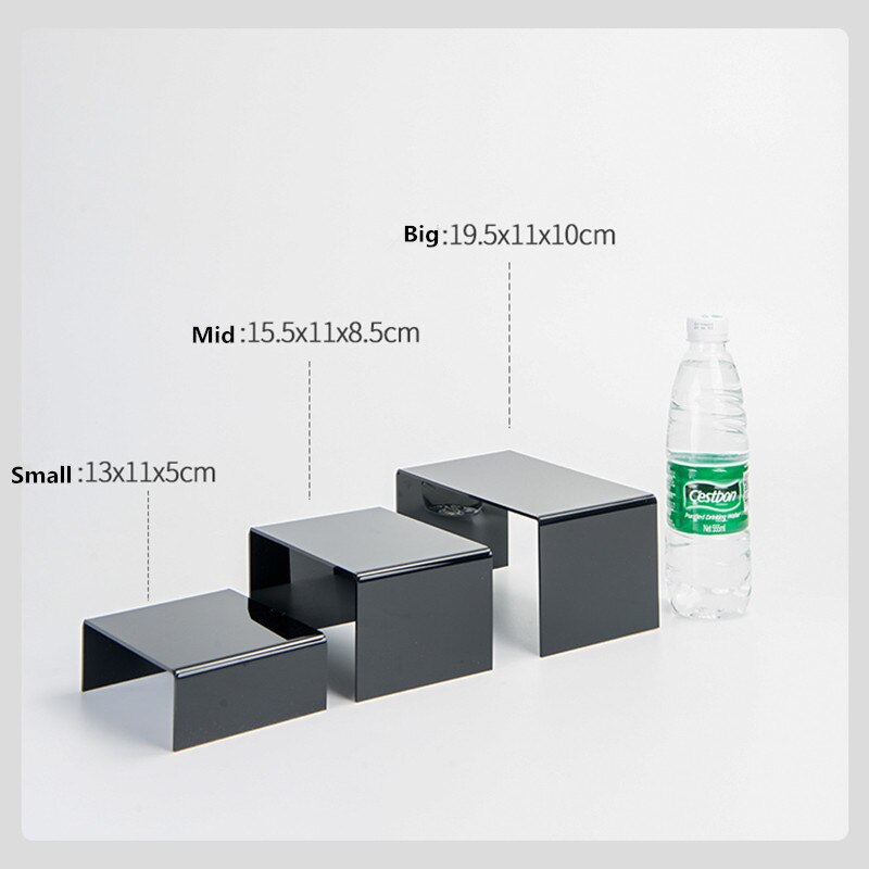 3 Pieces Heavy Duty U Shape Table Clear Acrylic Display Risers Jewelry Display Stand Shelf Showcase Fixtures: Black