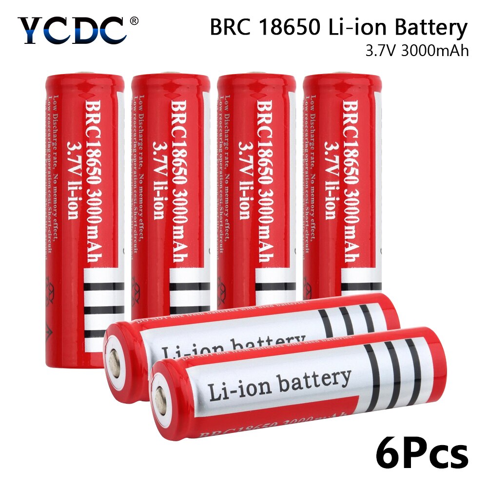 1/2/4/6/8pcs 18650 Lithium Battery 3.7 V Volt 3000mah BRC 18650 Rechargeable Battery Li-ion Lithium Battery For Power Bank Torch: 6 pieces