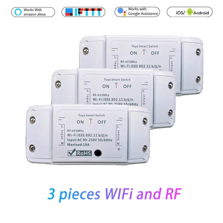 WiFi Smart Light Switch Breaker Timer Wireless Tuya Smart Life APP Remote Control Works With Alexa Google Home Smart Home: 3 pieces WIFi and RF