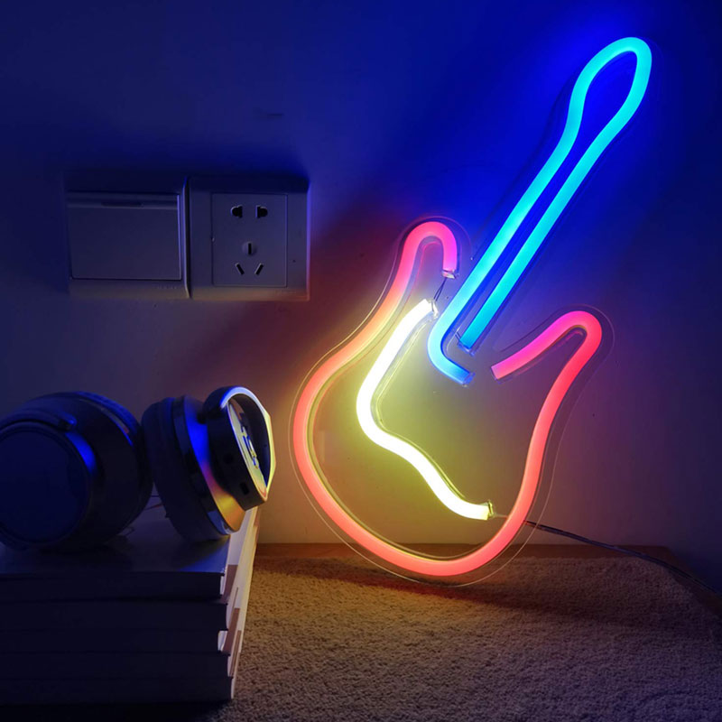 Panneau lumineux de guitare 3D néon LED, lampe Usb, décoration artistique pour la maison, la maison, le Bar, le Pub, l'hôtel, la plage