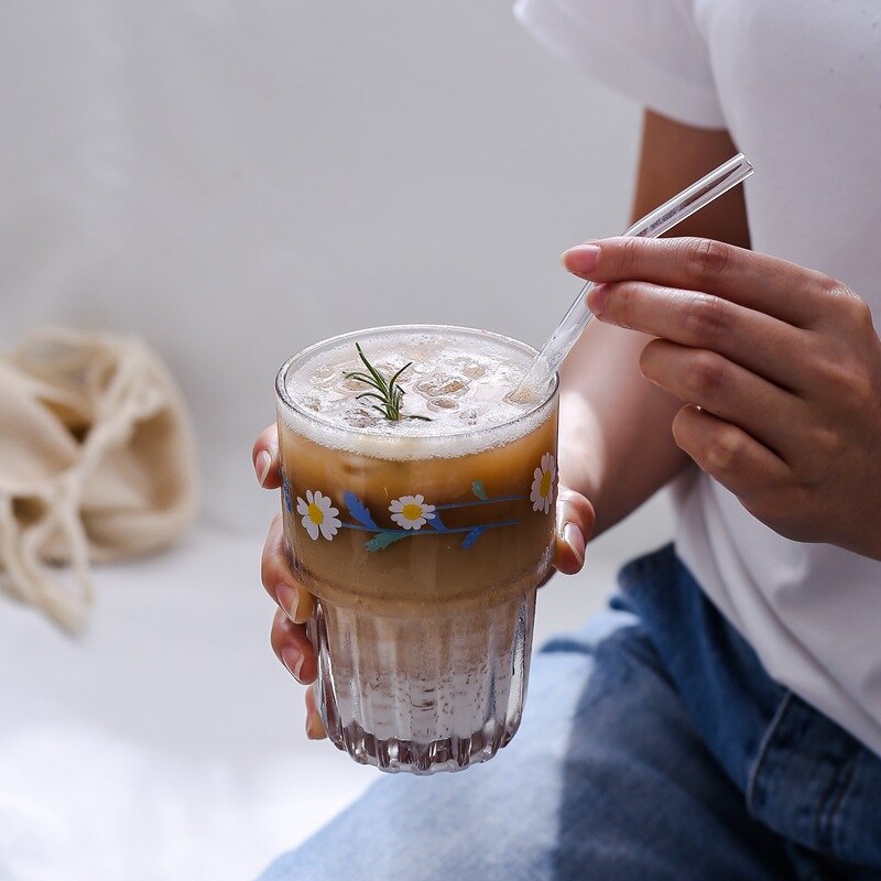 Glas kopper lille daisy vand tumbler ins japansk og koreansk juice cola mælk te krus sommer frisk iskaffe kopper