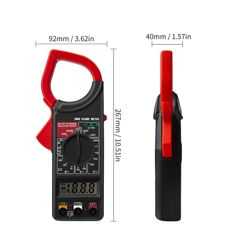 ANENG 266C Digital Current Clamp Meter Buzzer Data Hold Non-contact True RMS AC/DC Multimeter Ohm Ammeter Tester