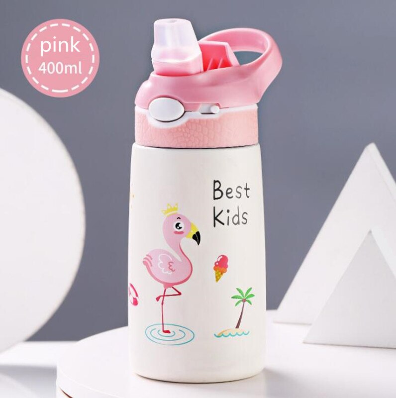 Bouteille d&#39;eau Thermos pour enfants de 400ML, tasse Thermos pour enfants, bébé canard, paille à billette, flacons sous vide en acier inoxydable 316, gobelet, tasse thermique: Pink