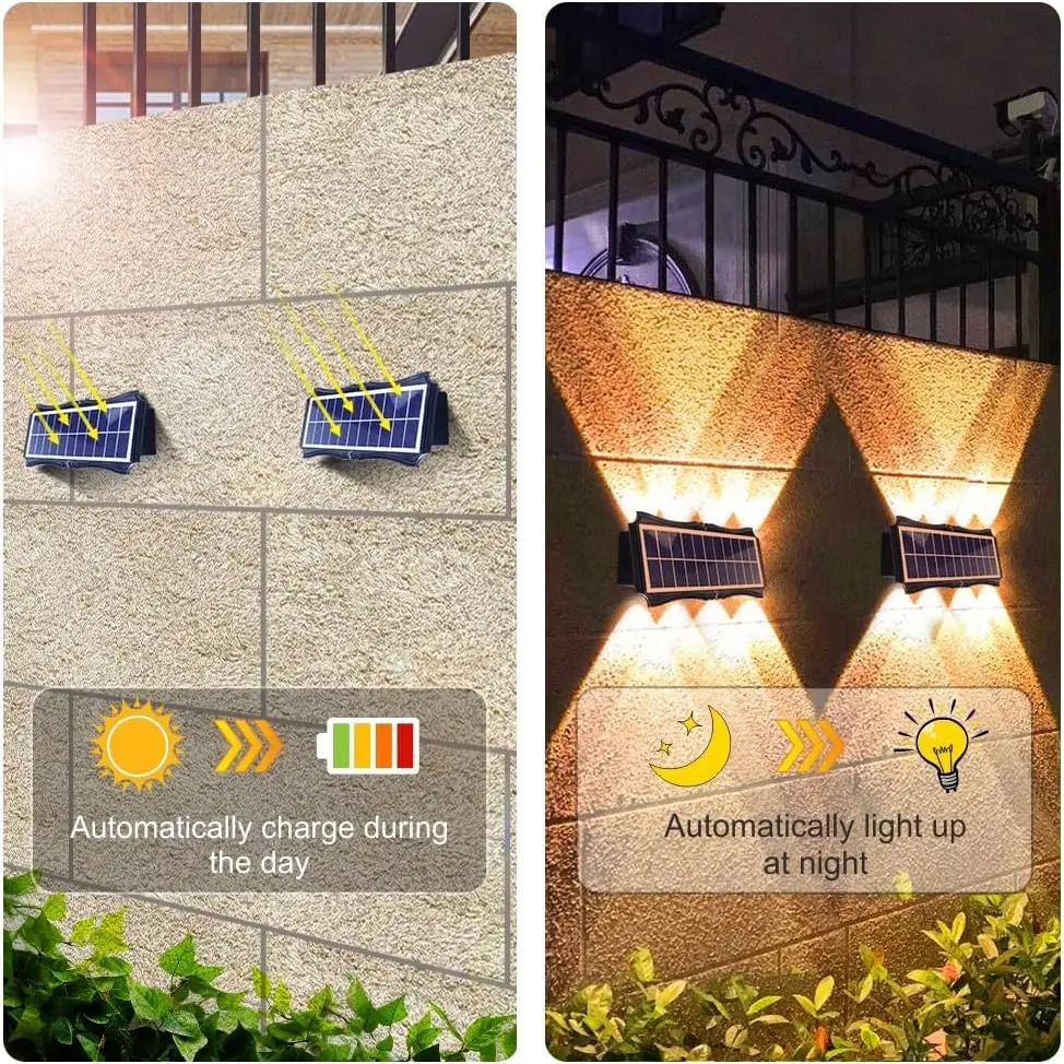 LED-wandlampen op zonne-energie Buiten op en neer Lichtgevende verlichting Decorverlichting op zonne-energie voor huis buiten veranda balkon tuin