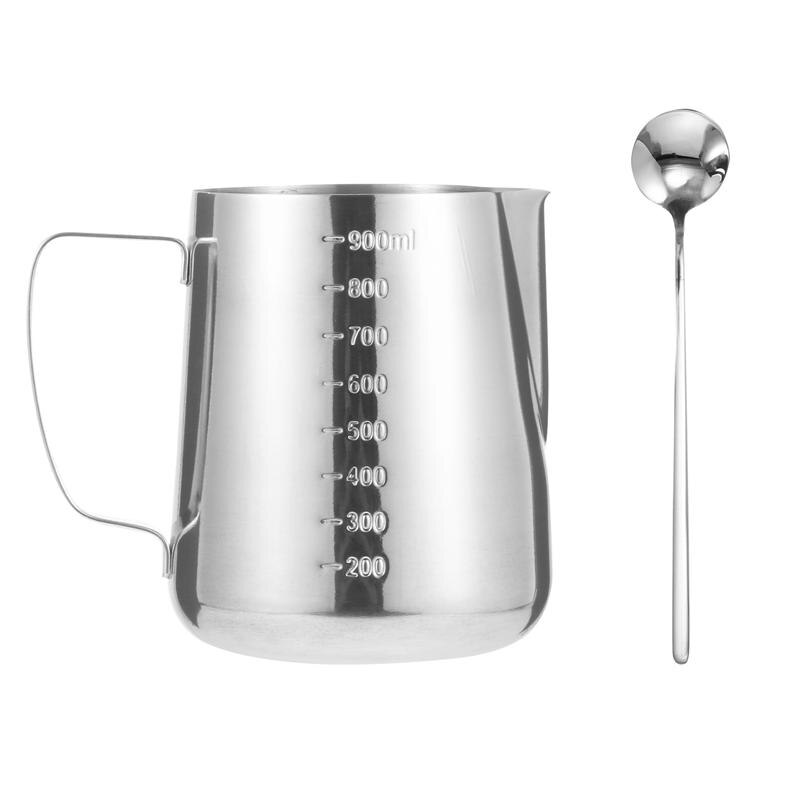 1Pc 350ml Milk Cup Coffee Frothing Cup Latte Art tool Premium Milk Frothing Pitcher Latte Art Cup For Cafe Home Bakery: 1000ml with Spoon