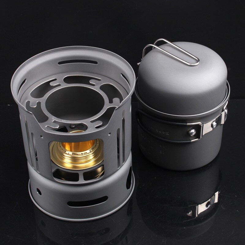 ALOCS 1~2 Persons Outdoor Camping Cooking Set Portable Alcohol Stove Camping Cookware Pot Bowl Cooker Stove for Picnic