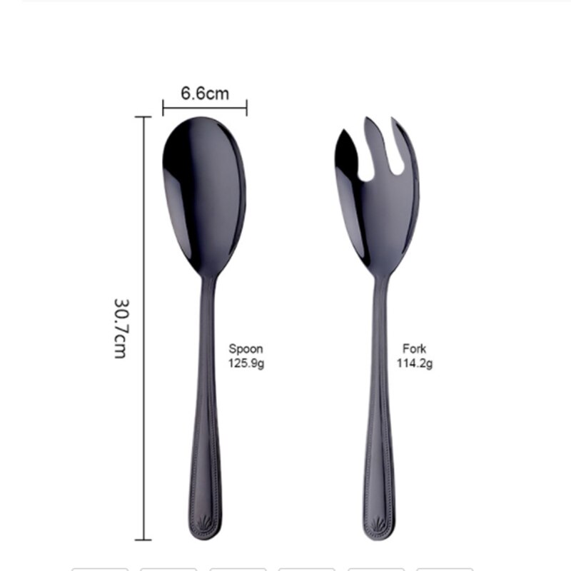 Big Salad Spoon Fork Set Stainless Steel Kitchen Food Server Pasta Utensils Public Gold Tableware Using Buffet Restaurant Tools: black