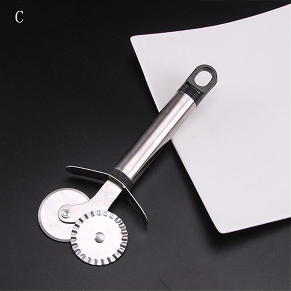 Stainless Steel Pizza Cutter Double Roller Pizza Knife Cutter Pastry Pasta Dough Crimper Kitchen Pizza Tools 6 Patterns: C