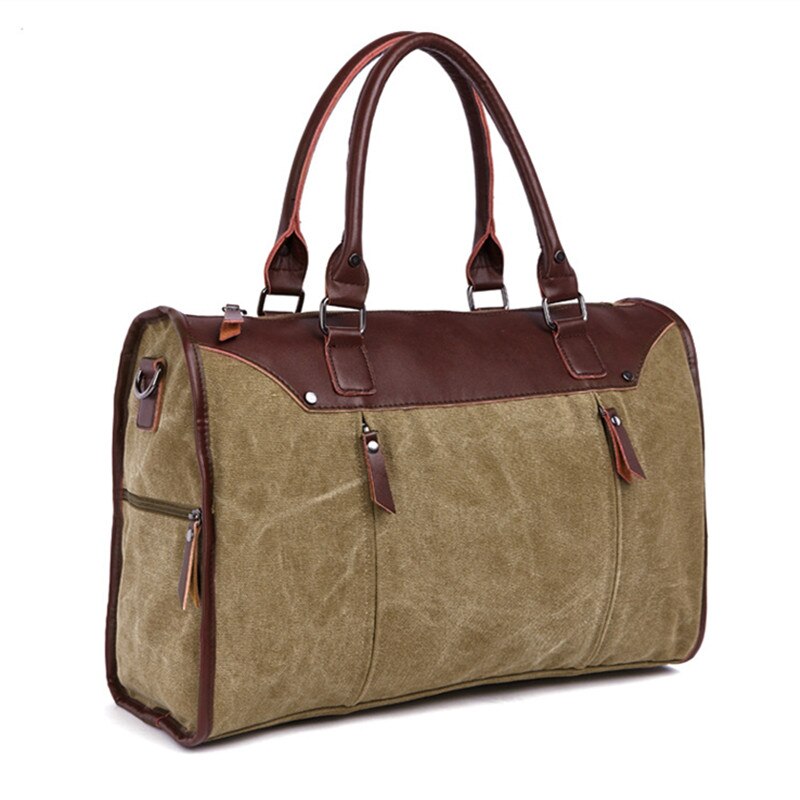 Multifunctionele Mannen Handtas Vrouw Casual Canvas + Pu Schoudertas Grote Capaciteit Canvas Mannen Splice Bagage Reistassen: Khaki