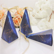 50Pcs Pyramid Shape Candy Boxes with Ribbon Wedding Birthday Party Favor NDS
