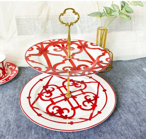 Fruit Plates Cake Snack Tray Porcelain Cake Stand Set Birthday Dessert Vegetable Storage Rack Ceramic Fruits Basket: Red