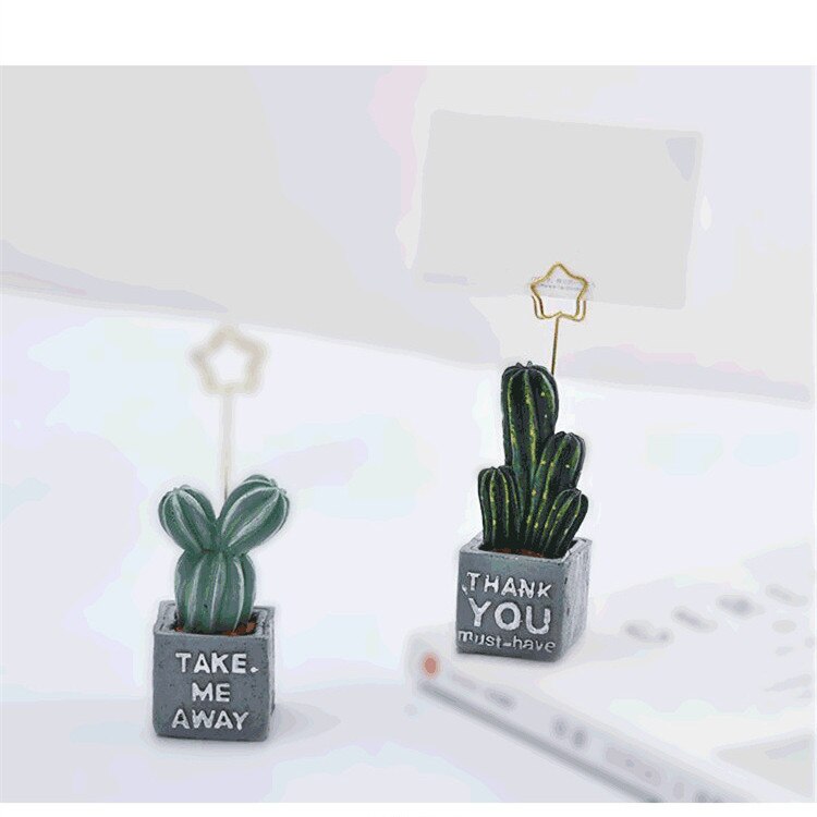 Cactus plant resin plant photo clip desktop message postcard post it note holder business card holder