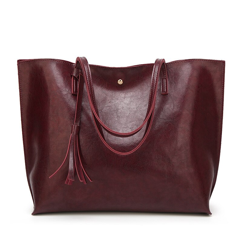 Bolso de mano de piel sintética con grande para mujer, bandolera de piel sintética con cera de aceite, borla, 01-SB-ylssst: 7