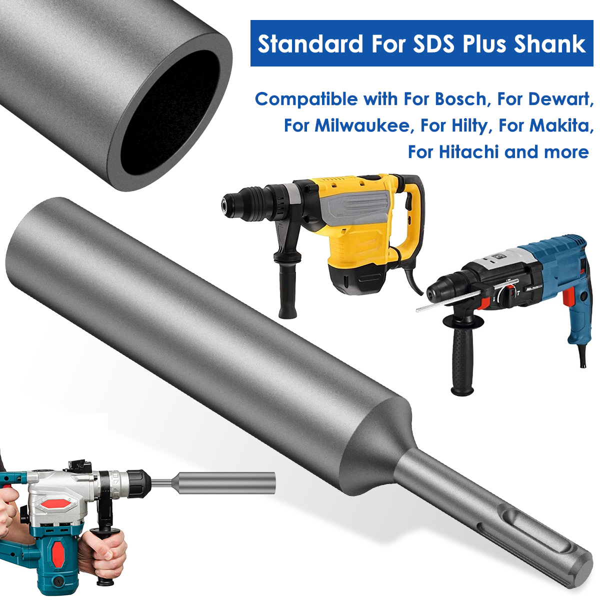 SDS Plus Ground Rod Driver for 5/8Inch and 3/4Inch Ground Rods Durable Hardened Steel for SDS Plus Rotary Hammer Drill Power Too