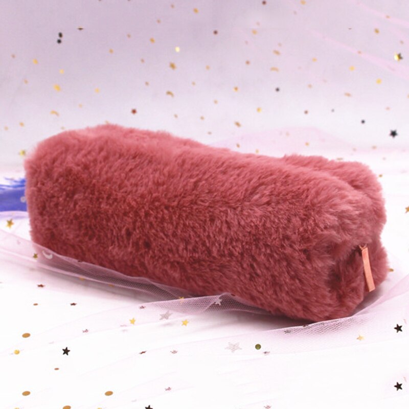 Leuke Pluche Potlood Pen Pouch Faux Fur Lichtgewicht Grote Capaciteit Stationaire Cosmetica Tassen Voor Studenten Meisjes SK88: dark pink