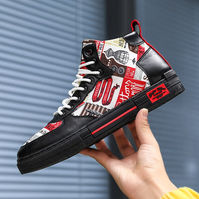 Chaussures de skateboard montantes en toile pour homme, baskets de sport, d'extérieur, respirantes, à lacets, pour la marche: Baskets noires pour homme / 9