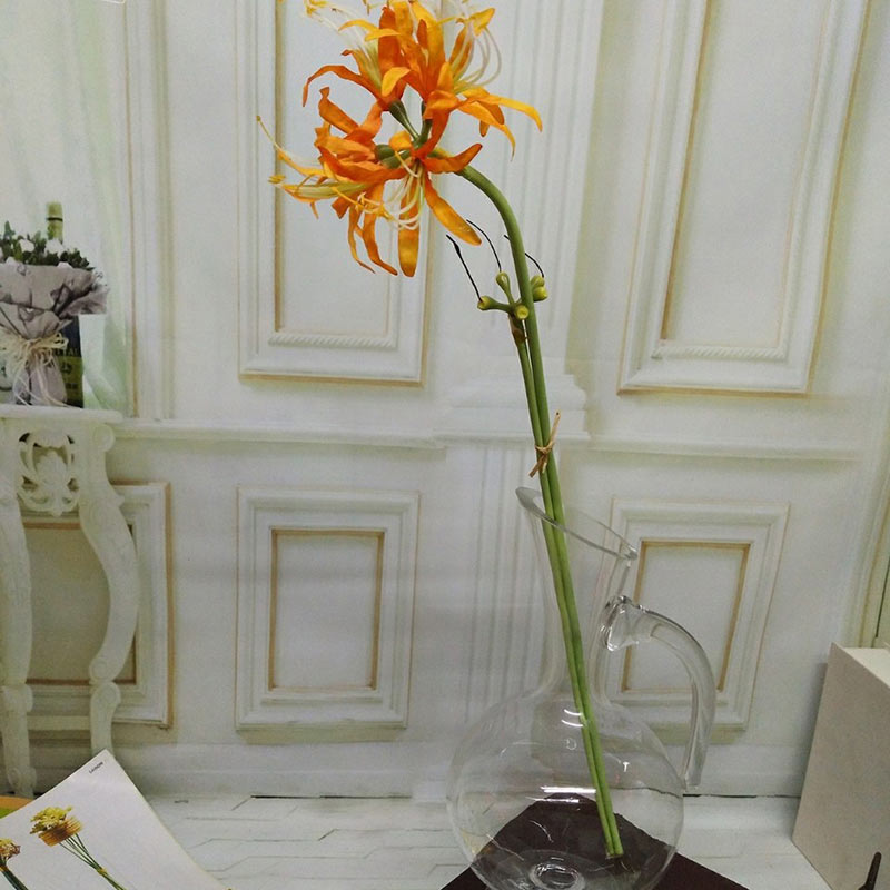 Fleurs artificielles higanbana, 2 fourchettes, simulation de branches d'orchidées, décoration de mariage à domicile: orange