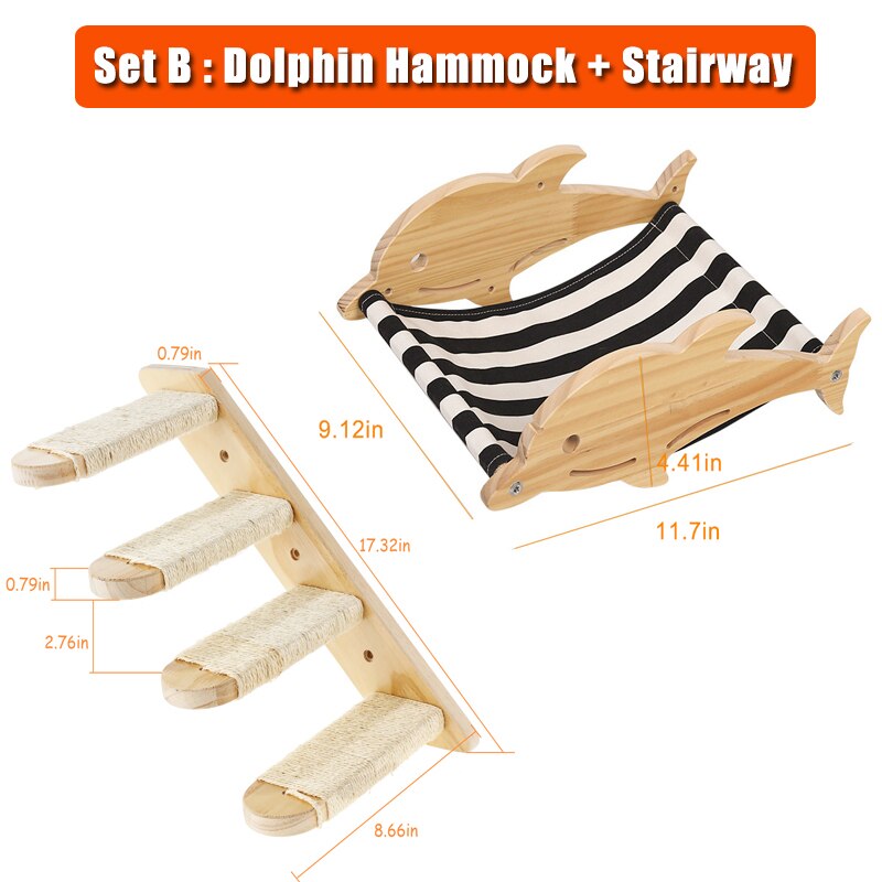 Kattehengekødu veggmontert katt klatrehylle firetrinns kattetrapp til klatring sove leke slappe sitte sitte kattemøbler