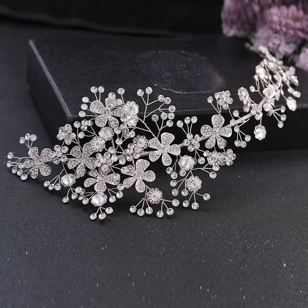 Trixy  h273 luxe bruidshoofdband met strass-steentjes, bruidshaaraccessoires, tiara's, kroon, bruidshoofddeksels met strass-steentjes, bloemenhoofdband