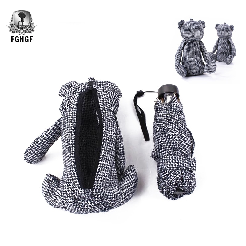 FGHGF Ultra Light Mini Bear Pocket Umbrella For Women Children Manual 5-fold Parapluie Cute Grid Little Beach Parasol