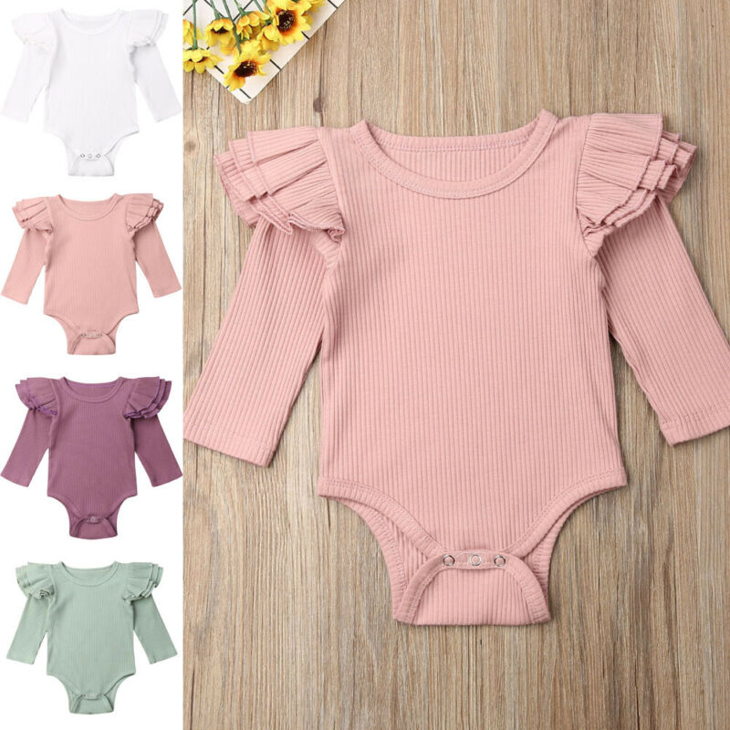Combinaison en coton pour -né garçon et fille, vêtements chauds et solides, à manches volantées, 4 couleurs, 0-24M