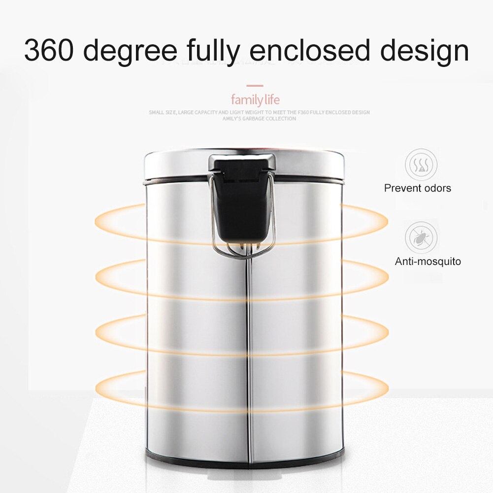 foot-operated trash can Round Stainless Steel Step Trash Can Wastebasket Garbage Container Bin for Bathroom Bedroom Kitchen