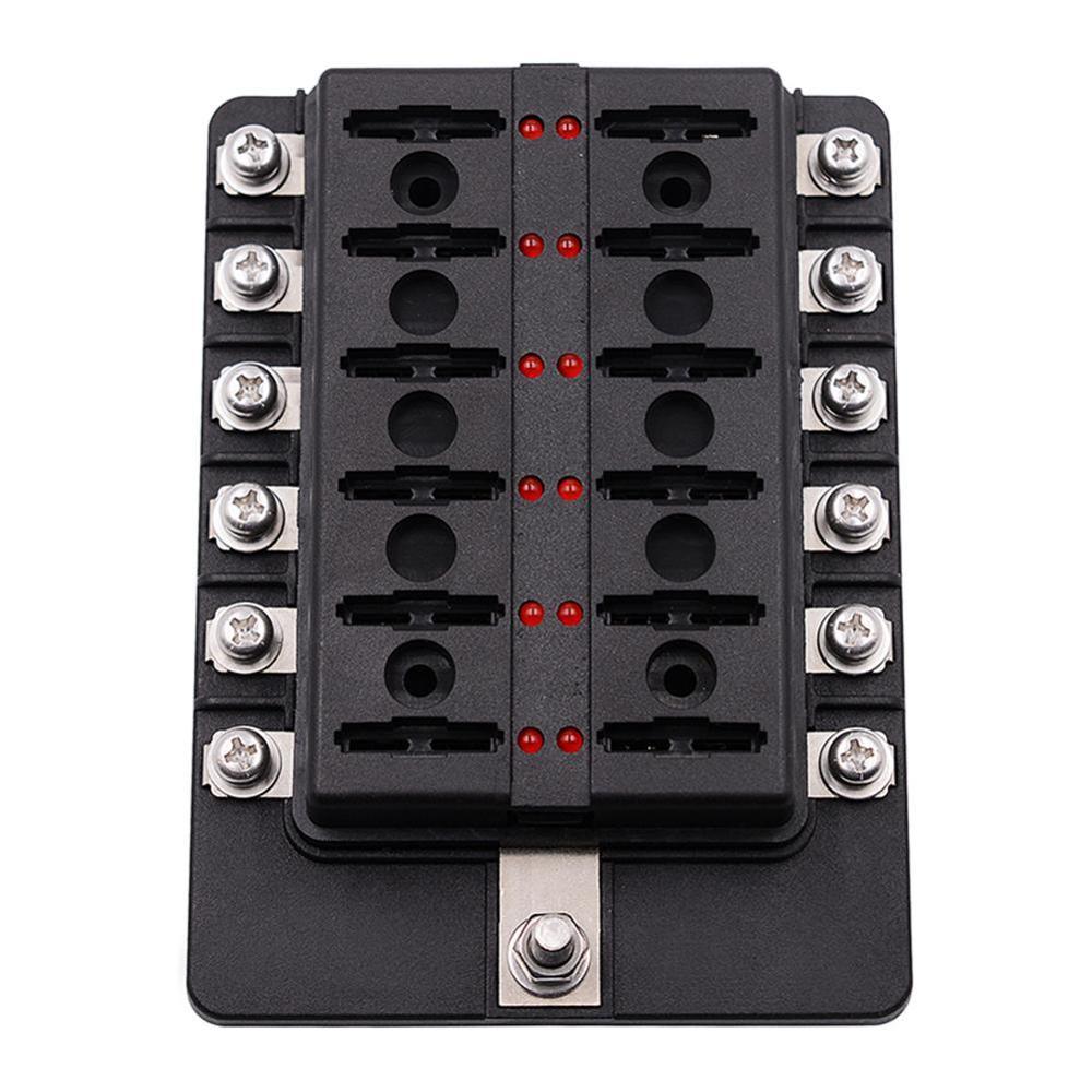 12V 24V Blade Fuse Box Holder 12Ways Modified Fuse Box Terminal Block with LED Warning Light for Car Boat Marine Trike