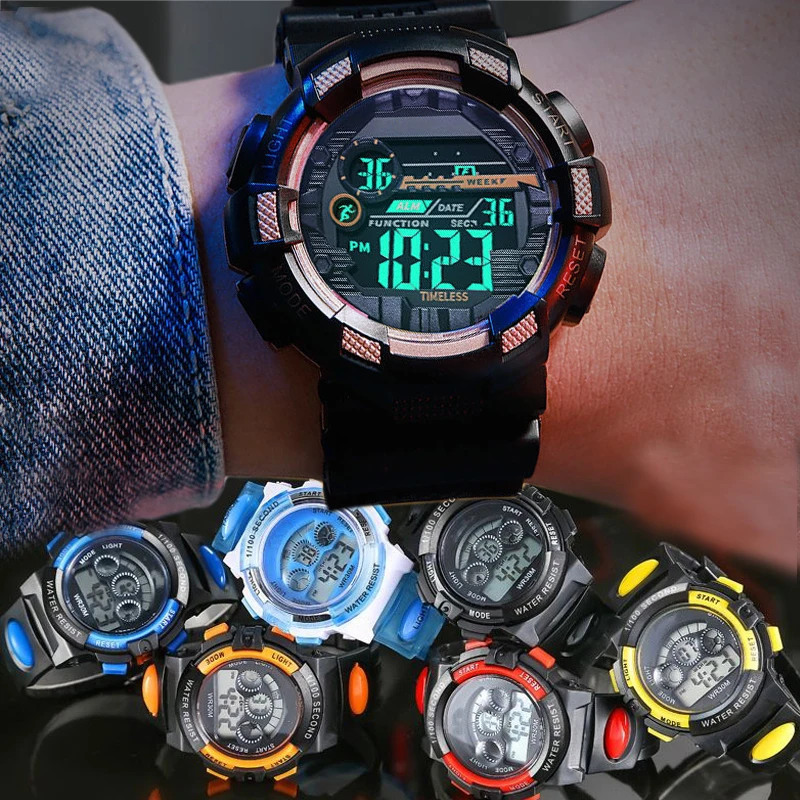 Relojes luminosos para niños LED colorido Flash Digital alarma impermeable para niños niñas fecha semana reloj de para niños