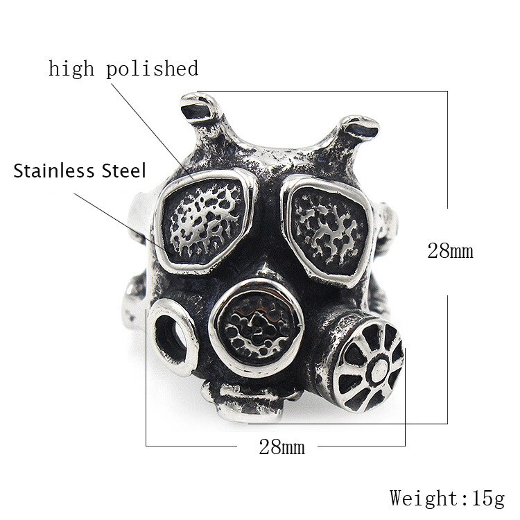 AsJerlya Vintage Gothic Carving Skull Ring Punk Robot Mask Rings Biker Hip-hop Rock Jewelry Unique Men Halloween