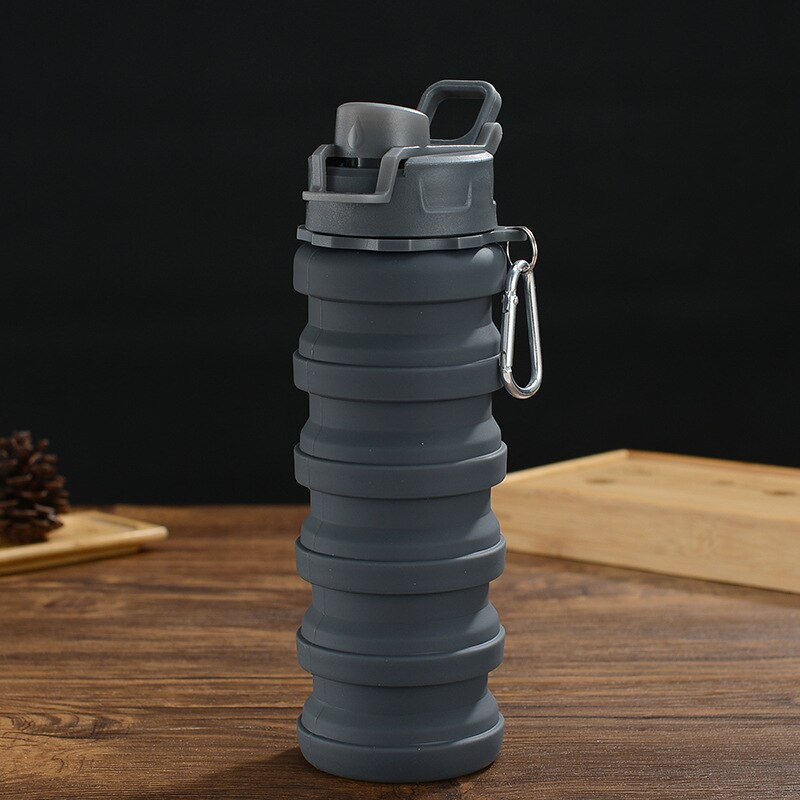 Colorful Water Bottle 500ML Leakproof Fold Silicone Kettle Outdoor Mountaineer Hiking Office Camping Portable Kids Water Bottle: black