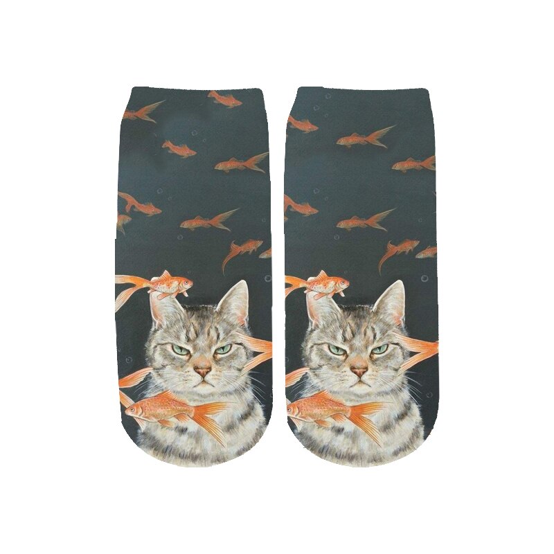 Plstar cosmos zomer kawaii 3d pussy cat katoenen sokken kleurrijke kunst dier warme cartoon korte enkelsokken mooi  -2: 1
