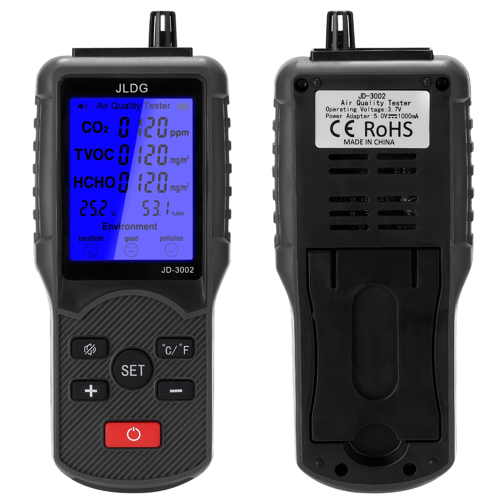 Co2 Meter Co2 Sensor Detector Air Monitor Air Analyzer with Temperature Humidity Display 400-5000PPM Measuring Range