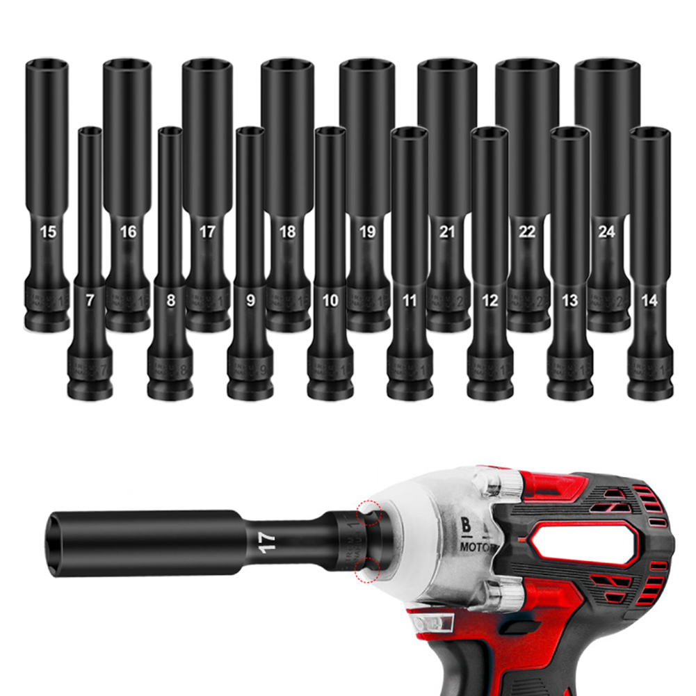 1/2 Drive Socket Impact Wrench Hex Socket Head 8-24mm Adapter Spanner Converter Deep Impact Socket Head Tire Removal Tools