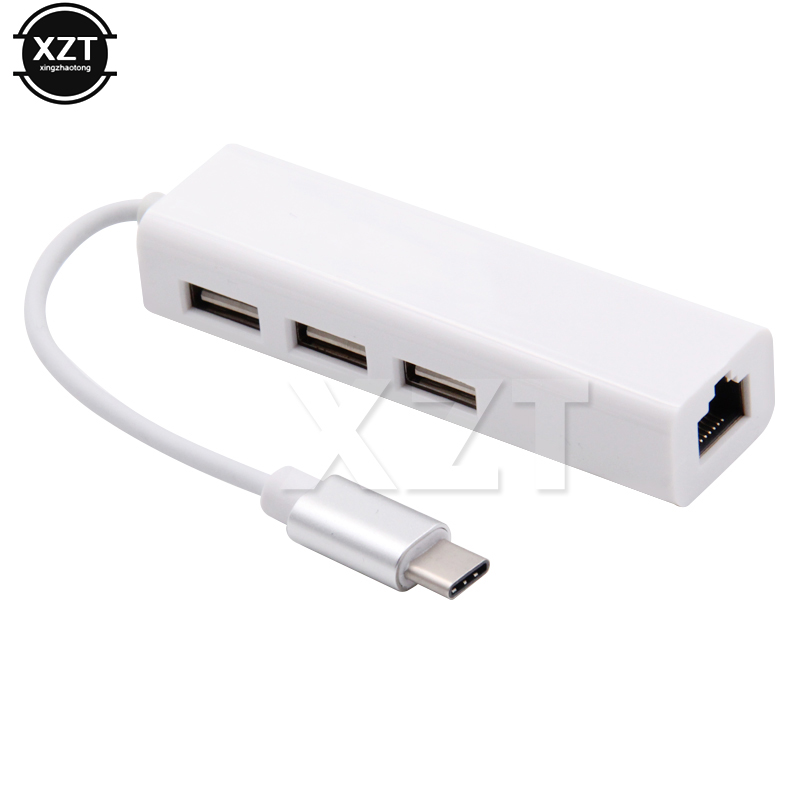 Hoge Snelheid USB HUB Type C naar Ethernet Adapter 3 Poorten USB HUB RJ45 10/100Mbps Netwerkkaart lan Adapter USB-C voor Macbook