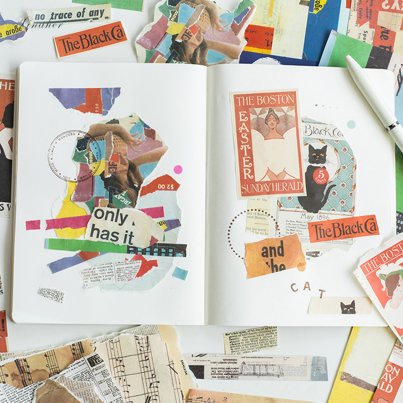 31 stk / taske farverig kunst collage baggrundsmateriale papir junk journal planner scrapbooking vintage dekorativt diy håndværk papir