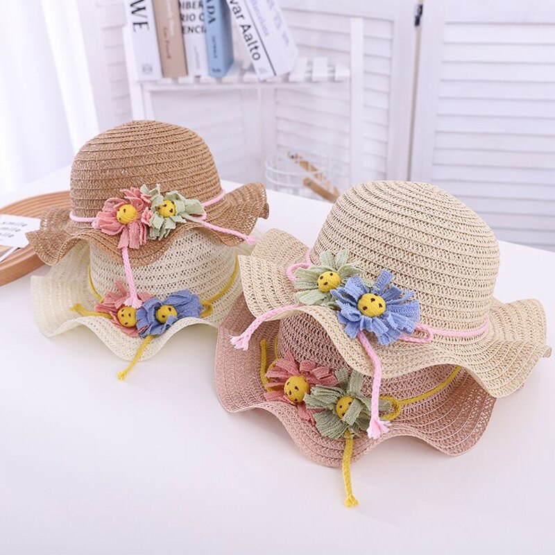 Europe America Falbala Sunflower Parent-Child Sun Hat Spring Summer Brand Hollow Out Straw Hats For Women Girl Kid Wide Brim Cap