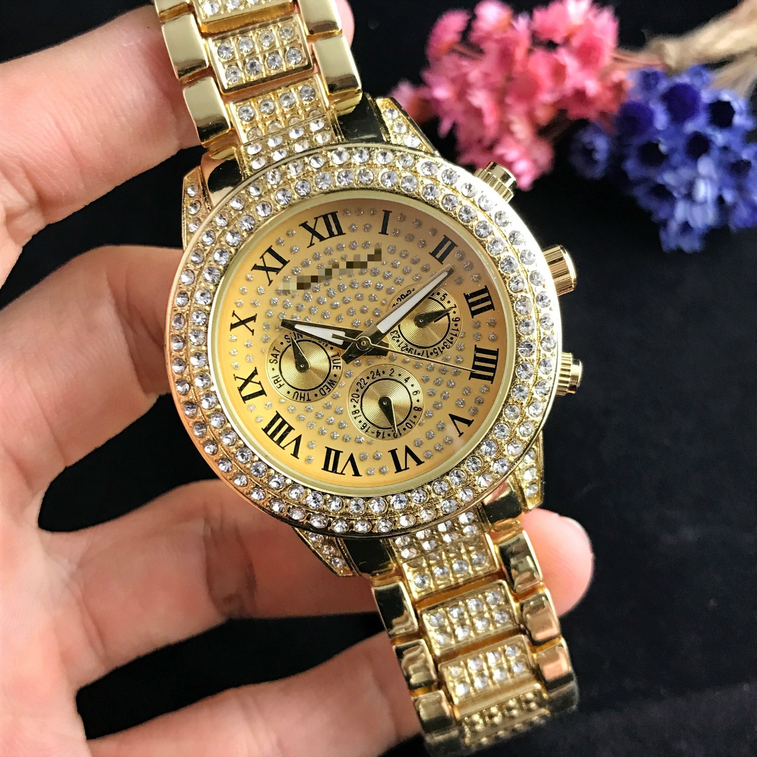 Silver Gold Diamond Stainless Women Watch Quartz Wrist Watches Ladies Girls Famous Brand Female Clock Montre Femme reloj: Gold 
